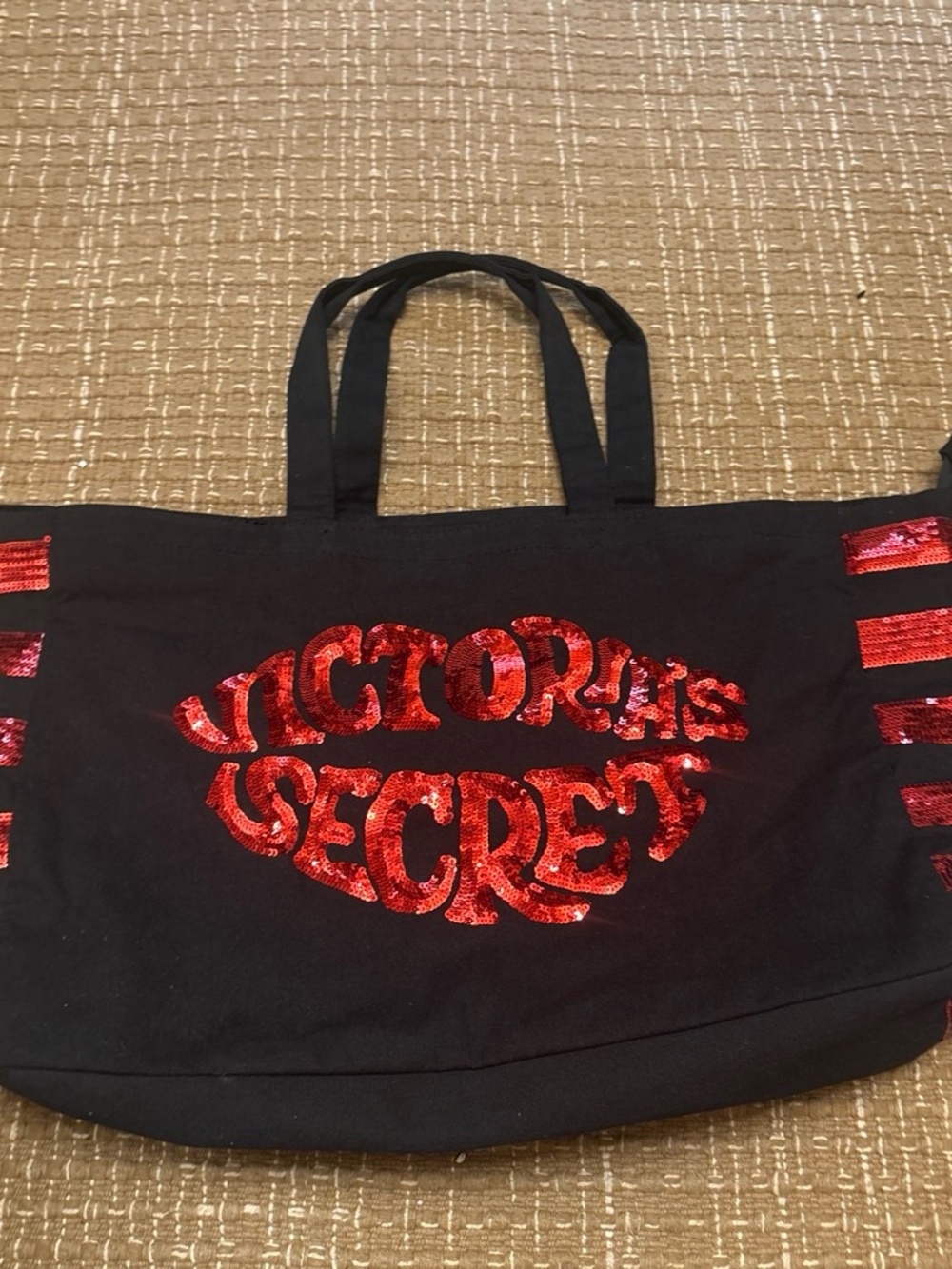 Victoria's Secret Black Tote with Red Sequin Logo